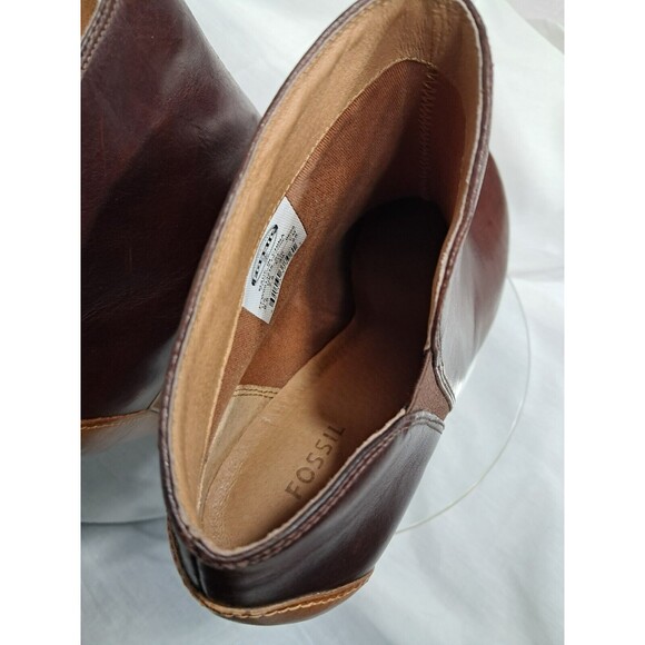Fossil Brown Tan Two Tone Leather Cone Heel Ankle Booties Women’s Size 8.5 - Picture 11 of 15